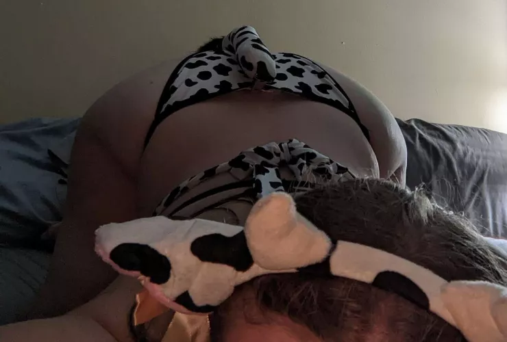 POV: you watching as your hungry little cow pet works hard for her milky treat😝