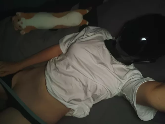 Puppy is so in love with her mask! Wonder if I can get 3D printed puppy ears to put on one! [F]20