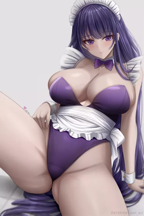 Raiden in Leotard and maid apron (AbP_Art) [Genshin Impact]