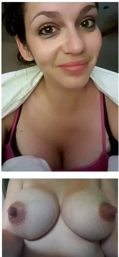 Sexy brunette's big tits on/of