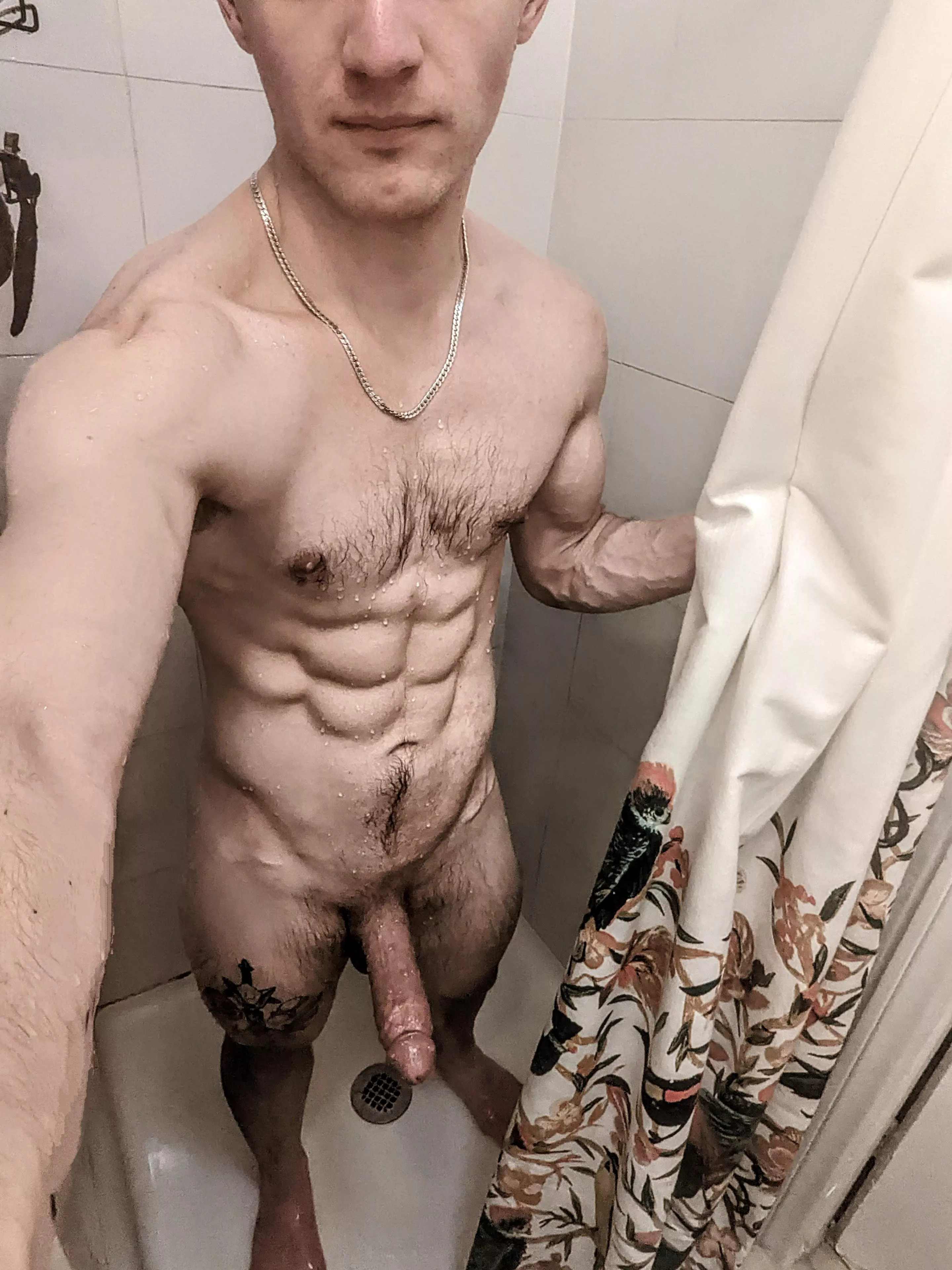 Shower's small, so we'll have to squeeze in. 😏