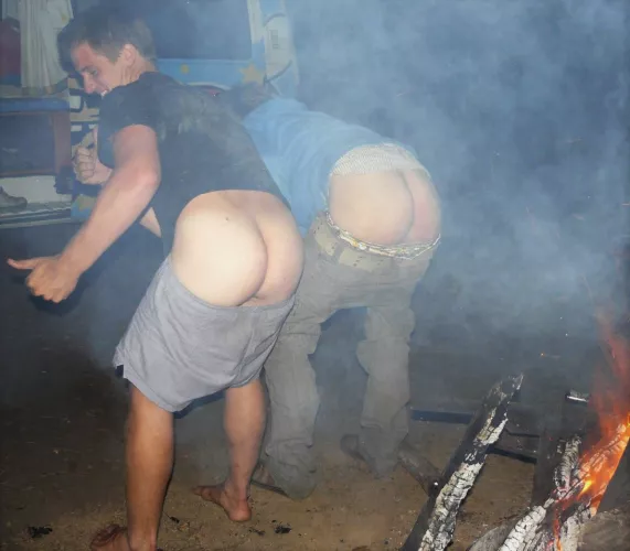 Warming up by the fire