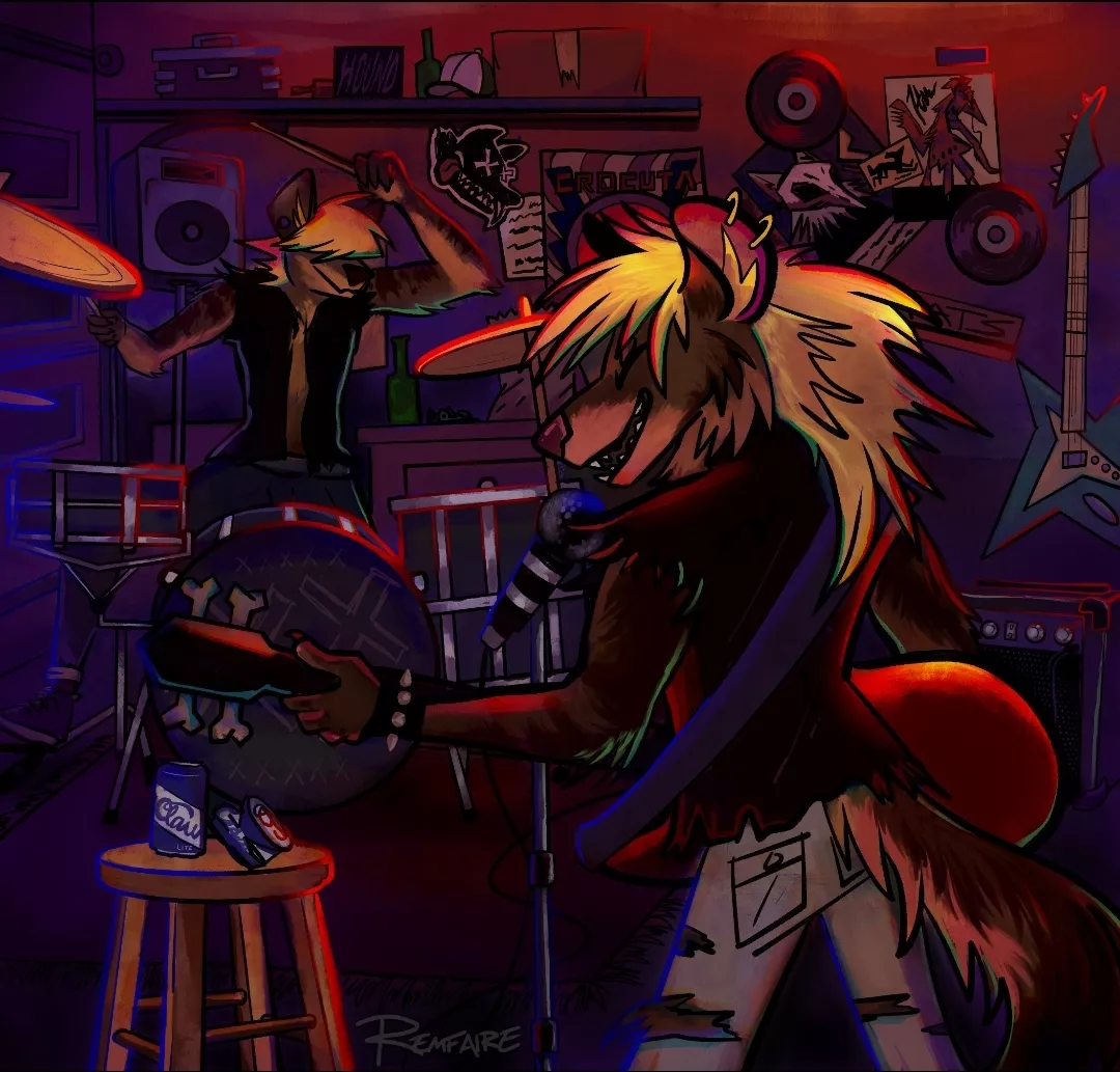 What would you name a hyena rock band? by me (@remfaire)