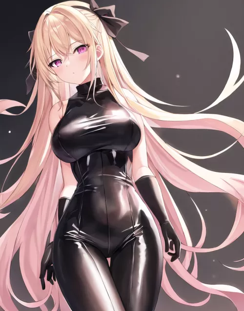 Black Latex Bodysuit, Gloves, & Bows