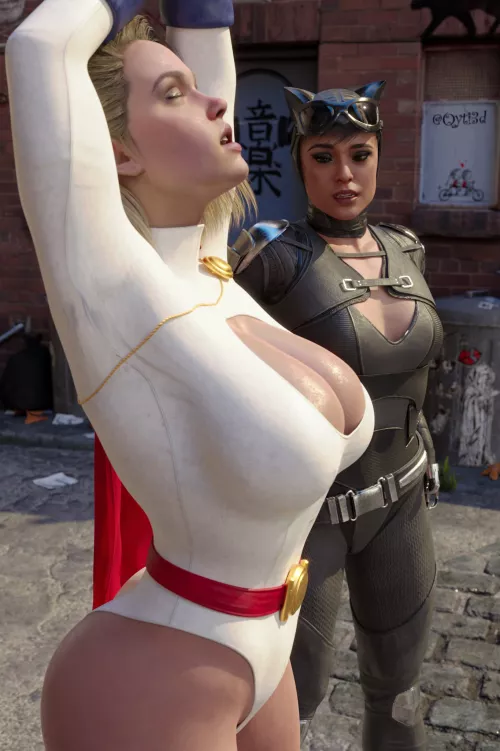 Catwoman Slightly Jealous of Power Girl's Assets (Qyti) [DC]