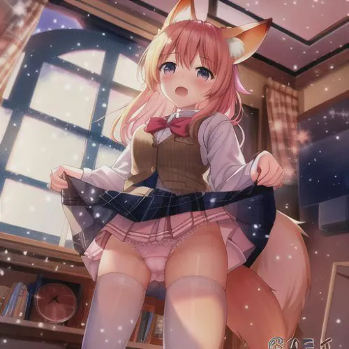 fox girl lifting her skirt