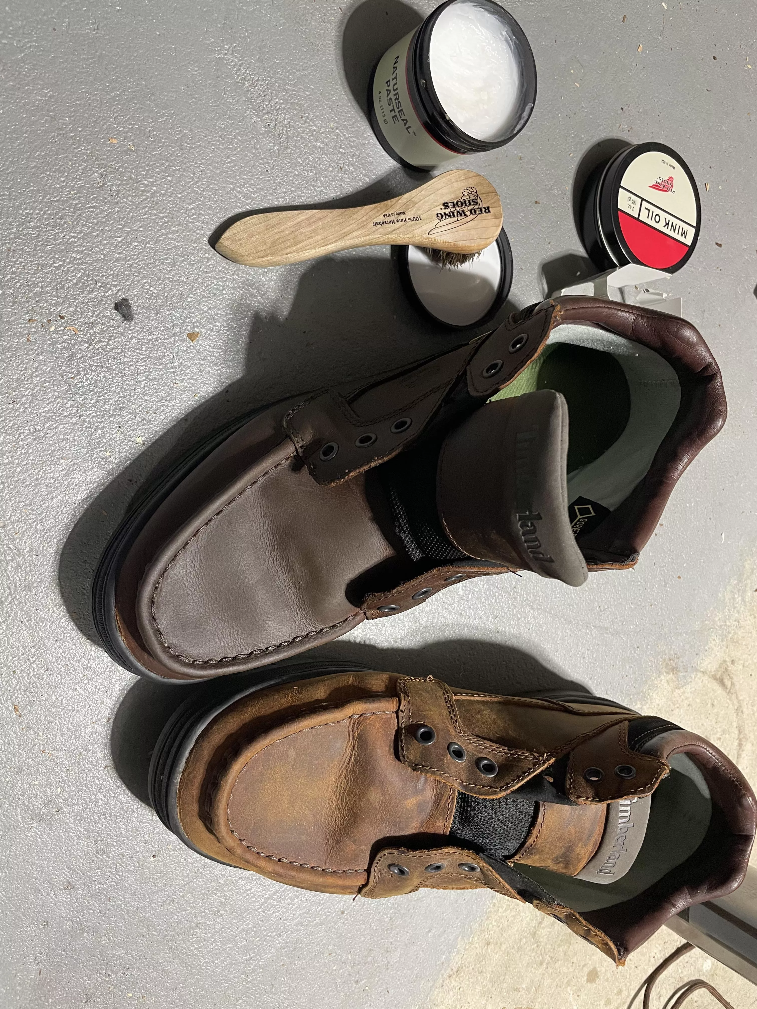 I used naturseal paste from my redwings one these second hand timberlands my dad gave me. It darkened them way more than it did my redwings. Will it ever wear off and reveal the original color and texture or are they this dark and smooth forever?