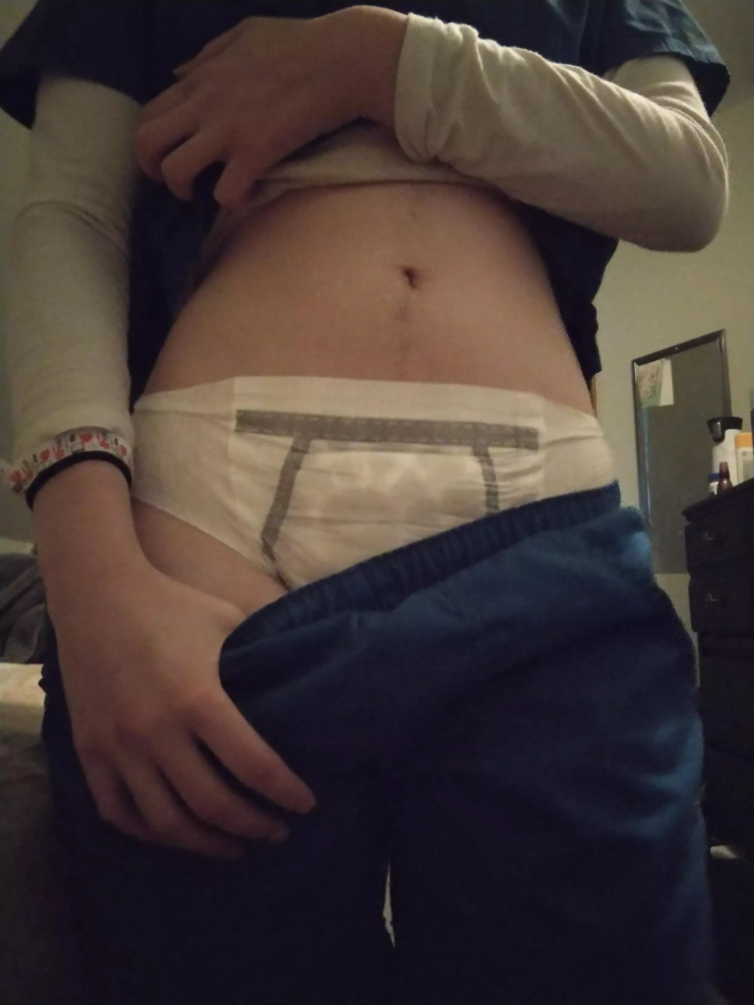 I wore a pull up under my scrubs to the hospital for the first time today!!!