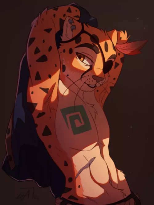 (Mildly suggestive, model pose) My pirate cheetah, Marlow ~ Art by me 🍪(@ArtsGalinn on Twitter)