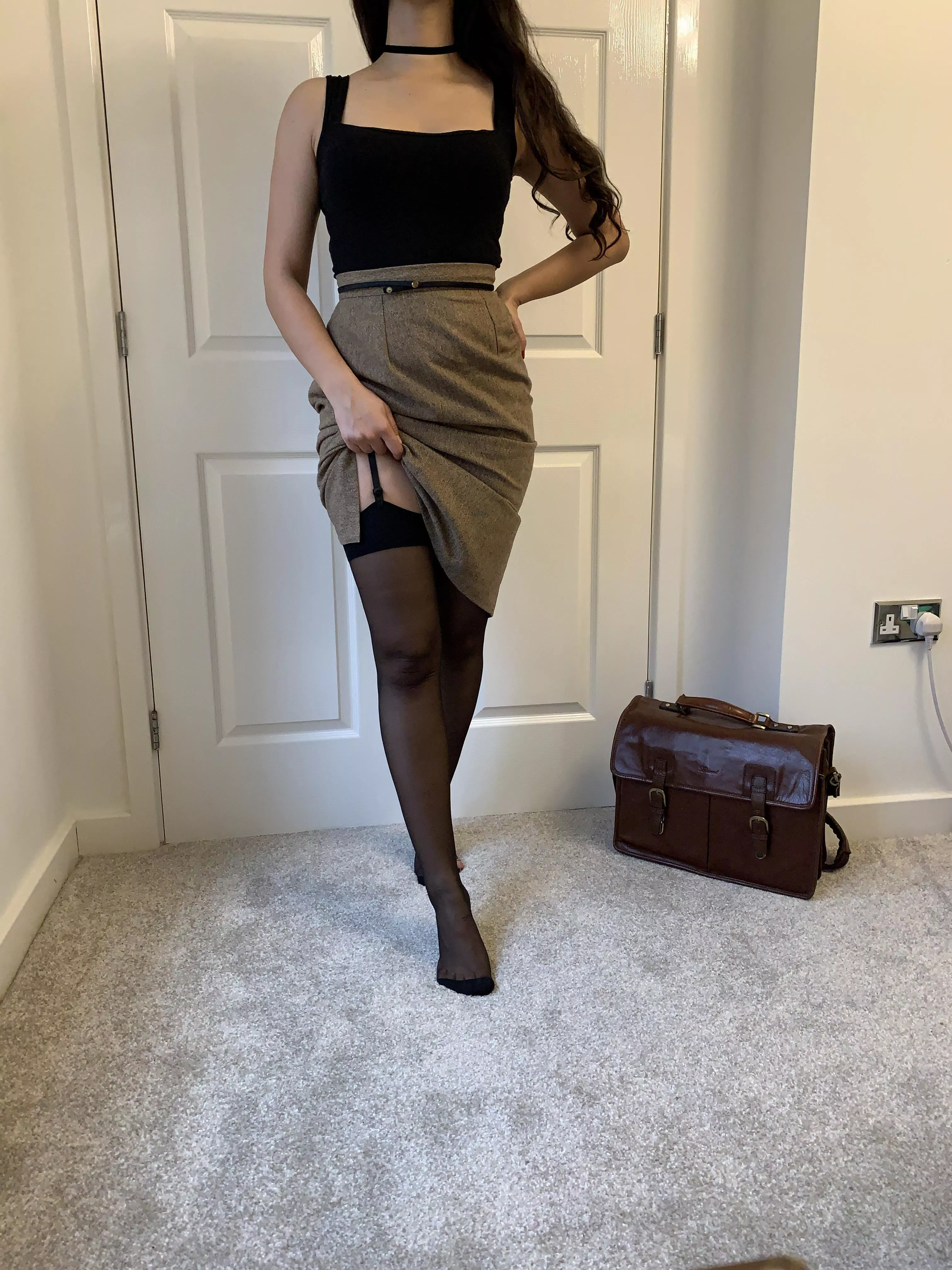 Office trouble: stockings under my work skirt..😉