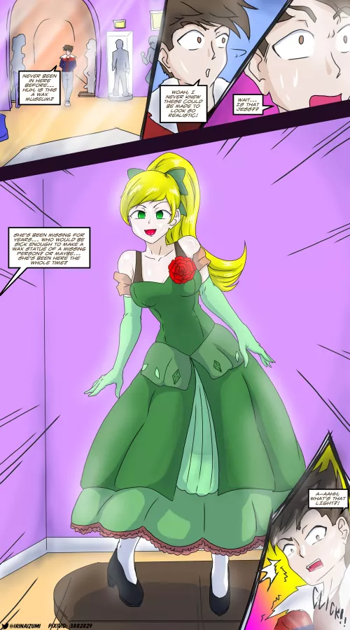 finds his missing girlfriend in a wax museum turned into a wax statue and he is next (TF/TG)