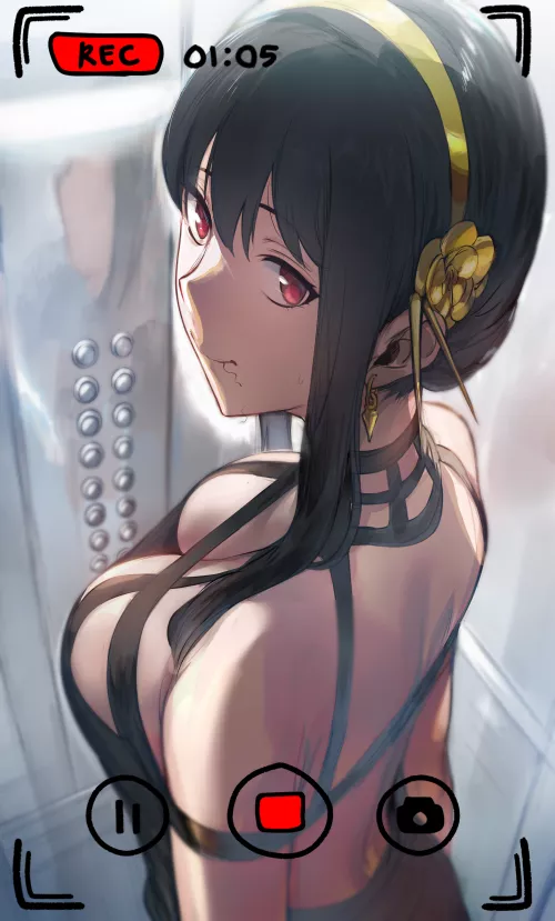 Getting a peek at Yor in an elevator