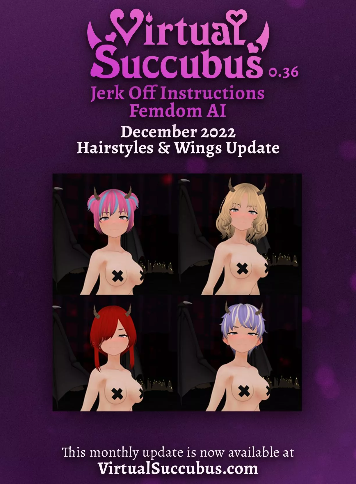 [Hentai Femdom JOI AI] Virtual Succubus Monthly Update | Wings & Hairstyles Update | PC/Android Demos Available