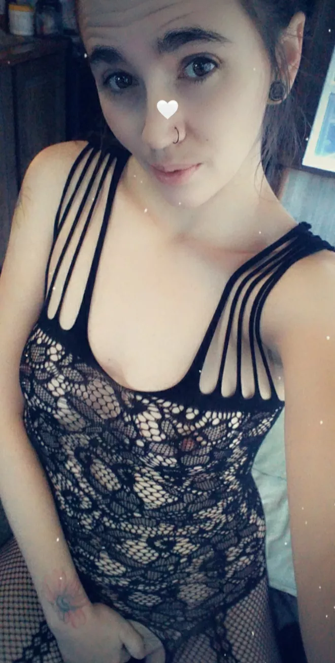Just a sexy lil crotchless piece with fishnet legs 😘