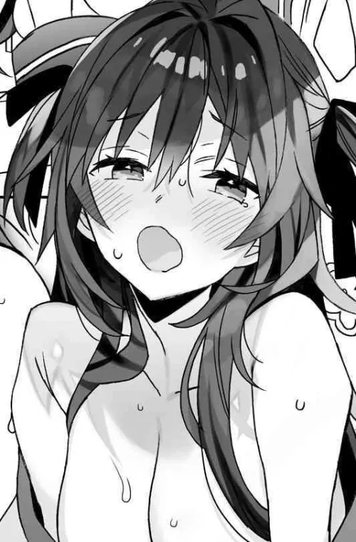 LF Mono Source: 1girl, bangs, bare shoulders, black hair, blush, cleavage, close-up, dark hair, face, hair between eyes, hair intakes, hair over shoulder, hair ribbon, large breasts, long hair, off shoulder, open clothes, open mouth, open shirt, out-of-f