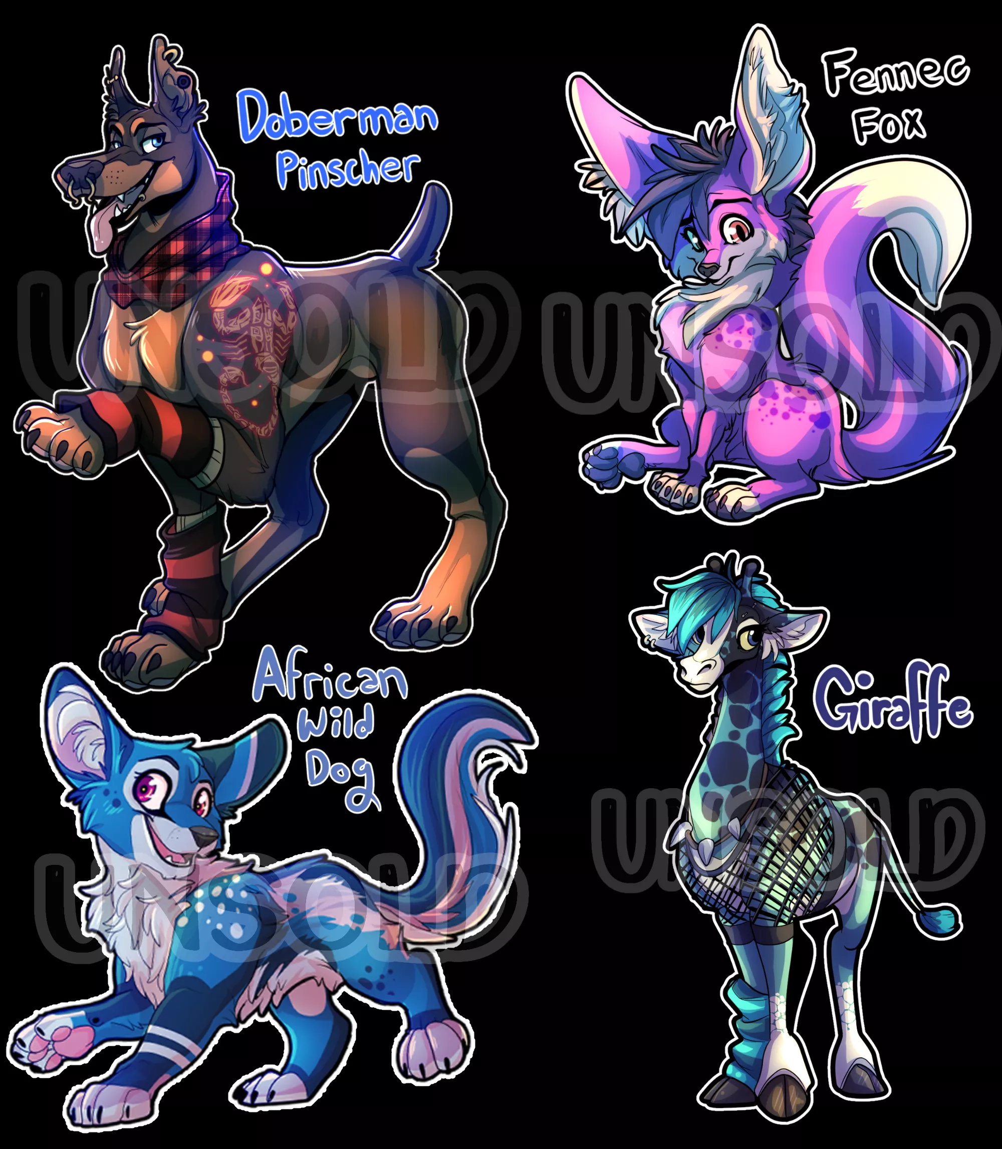 [OC] Flexing my character design muscles; drew some feral adopts!