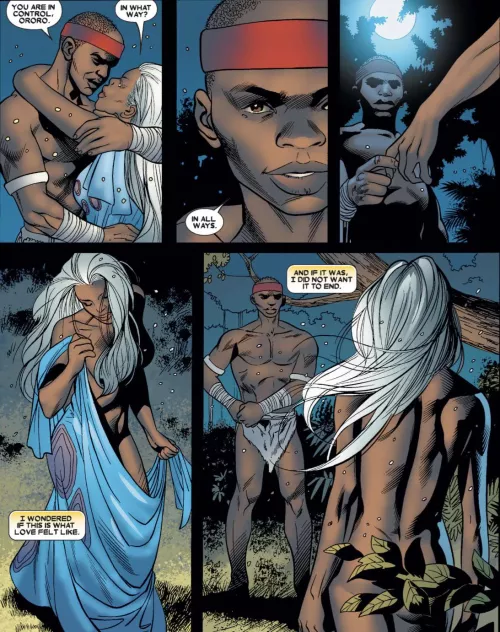 Storm stripping down in front of T’Challa [Storm, #4, 2006]