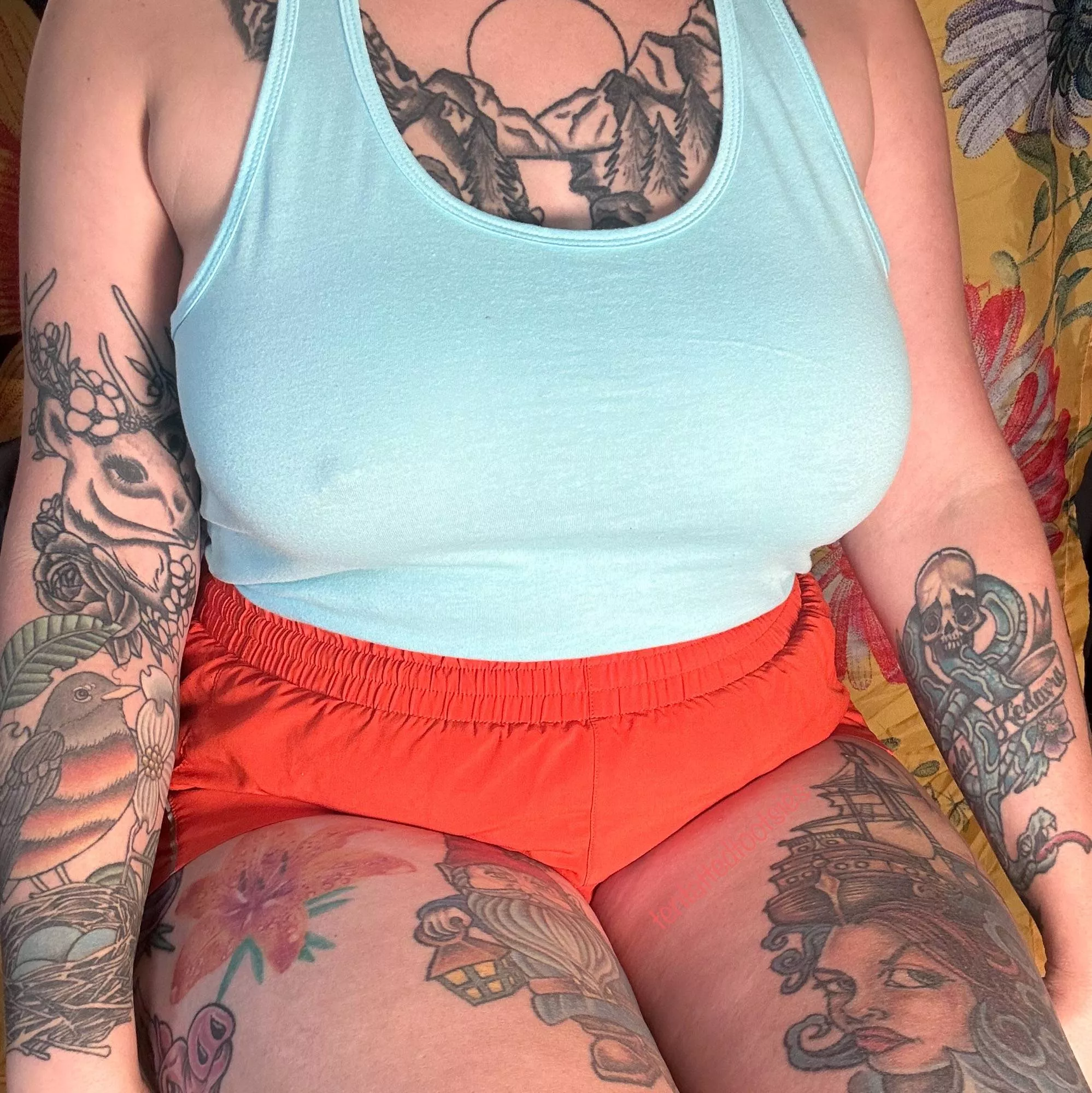 braless in baby blue