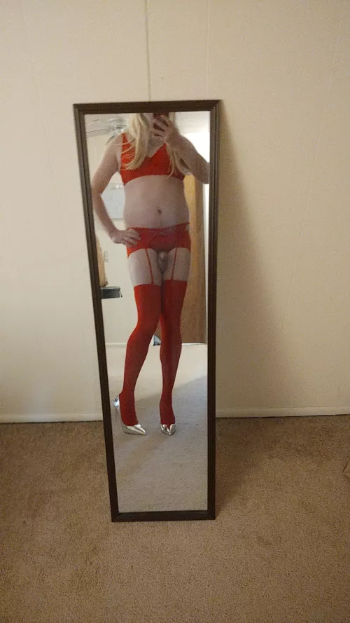First time wearing my red garter belt!