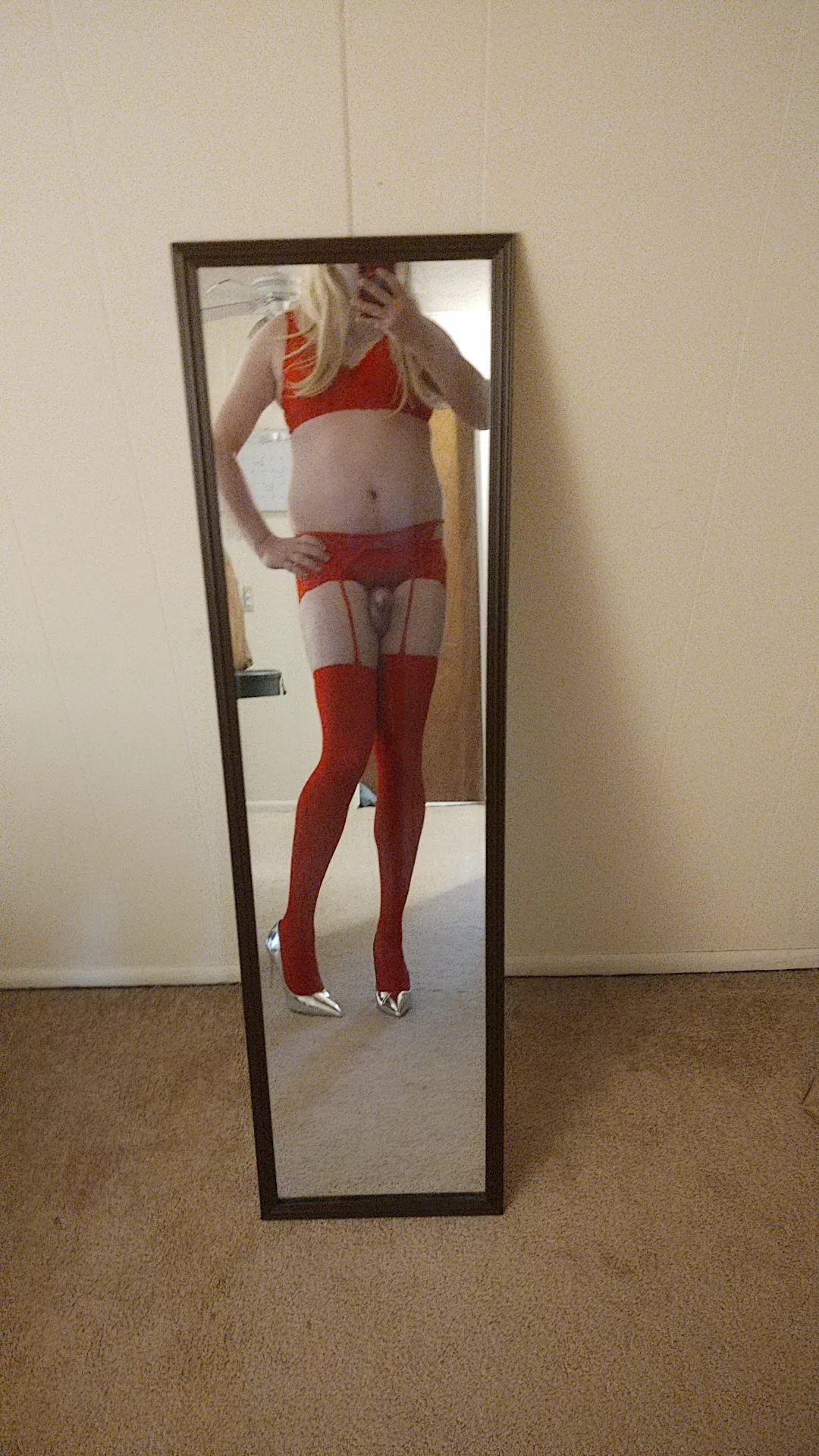 First time wearing my red garter belt!
