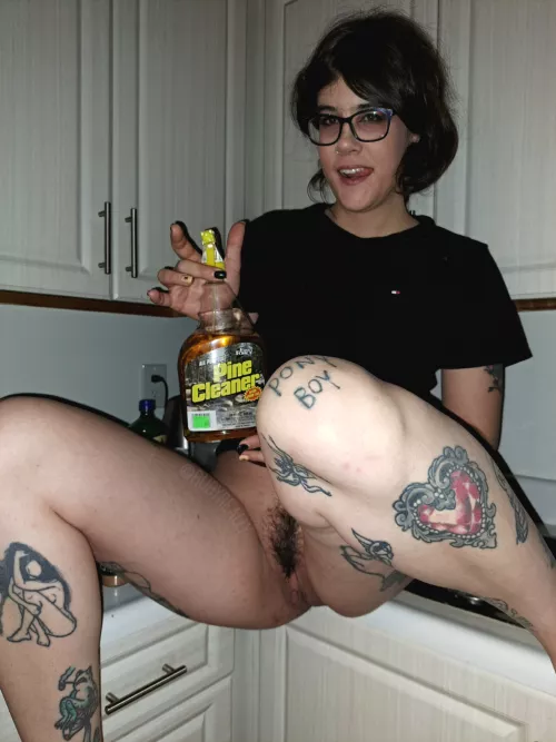 Housework with my hairy pussy out