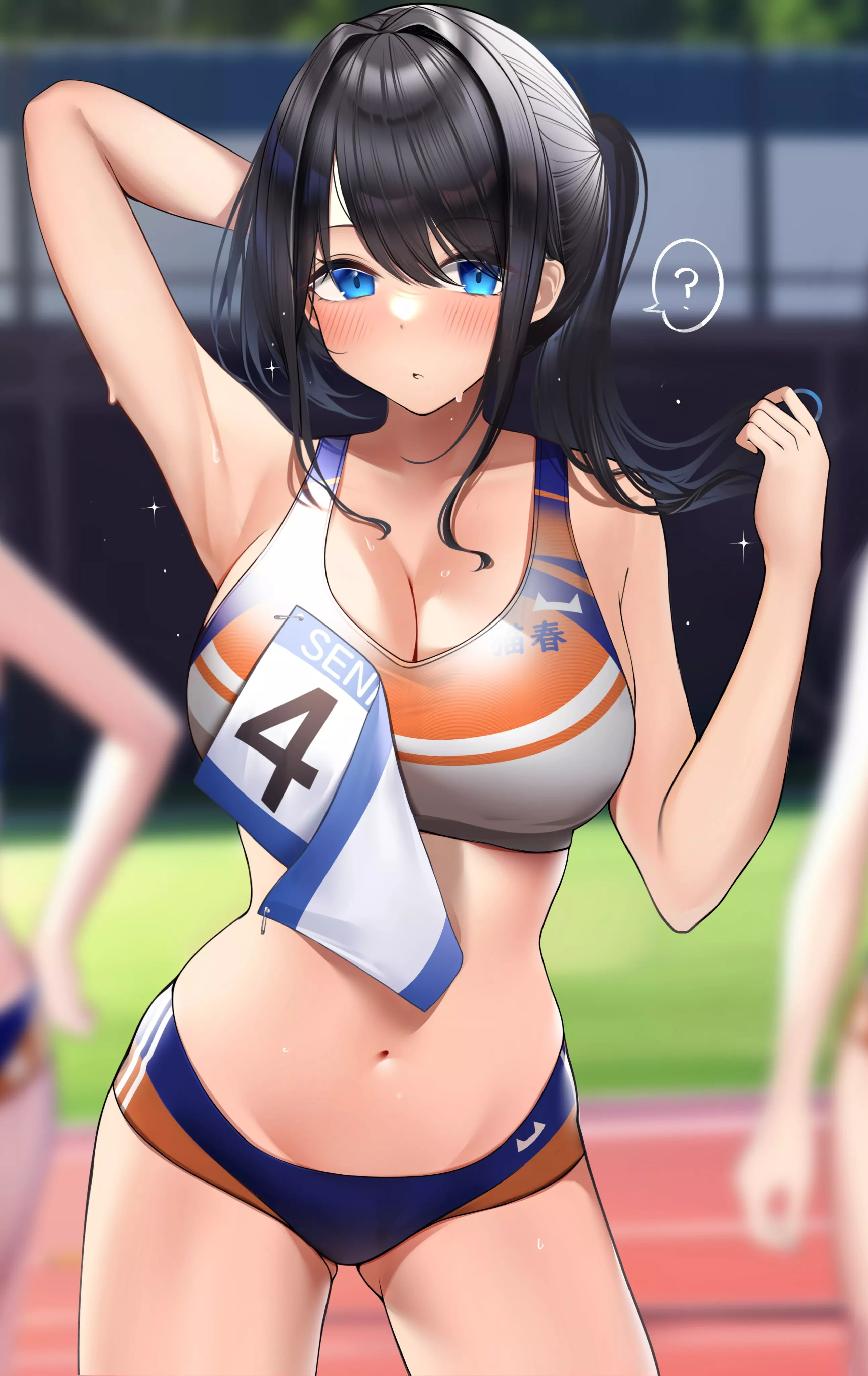 A track and field club senior tying up her hair (Kaku Yone) [Original]