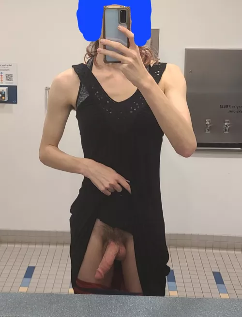 flashing my girl cock in the men's restroom