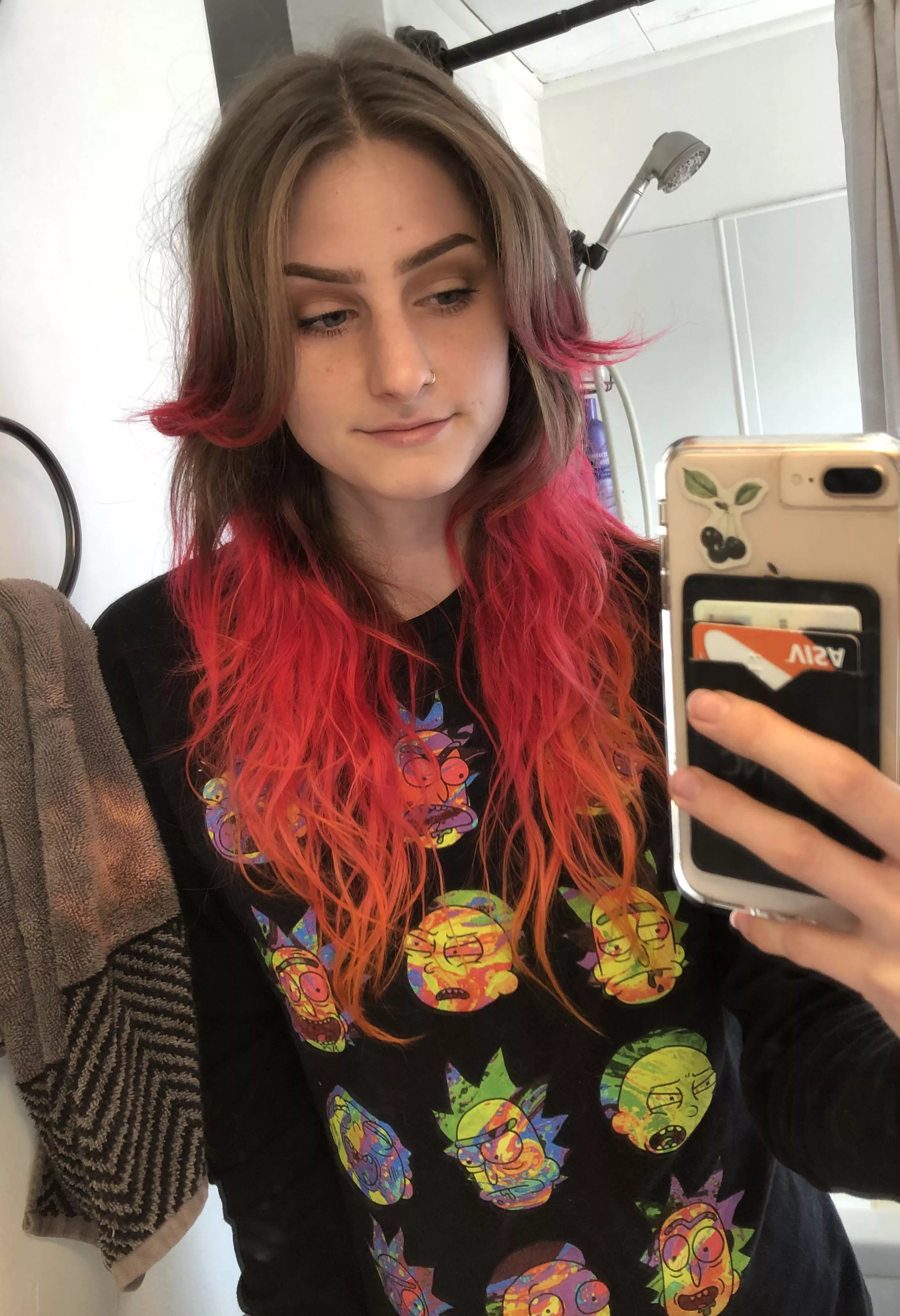 My freshly dyed hair matches my shirt