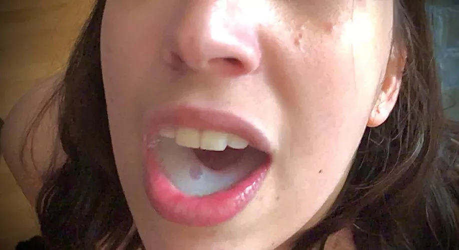 My tongue swimming in a pool of cum