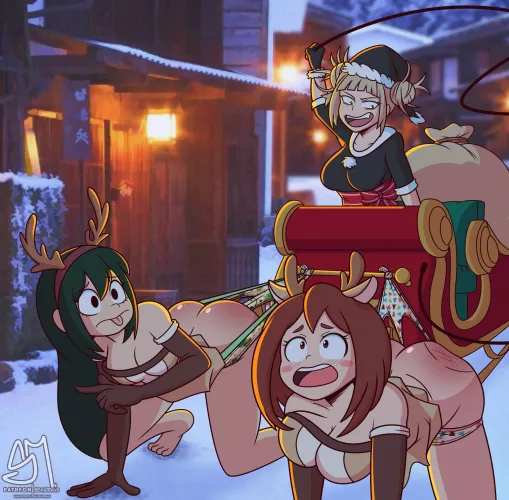 Tsuyu, Ochako and Toga in a Wedgie Christmas (SemiDraws)