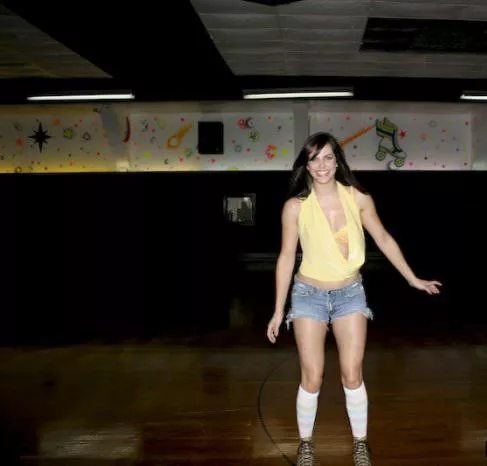 Bobbi rollerskating...