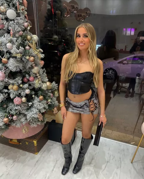 Emily in leather and tiny skirt