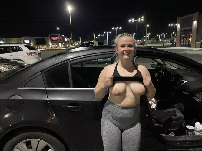 flashing the parking lot my titties after the gym