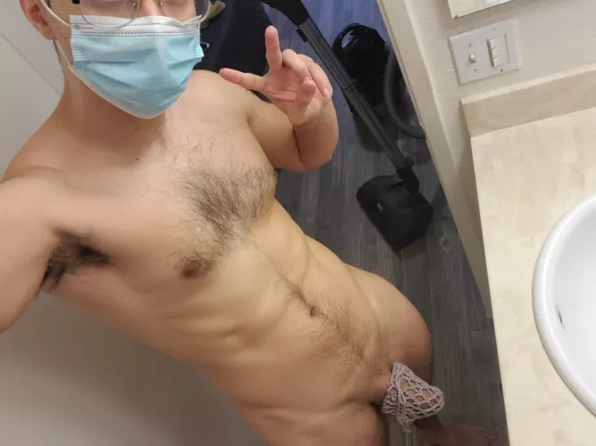 It's too cold to be totally naked while cleaning the house so I wear a strapless crochet cover up!