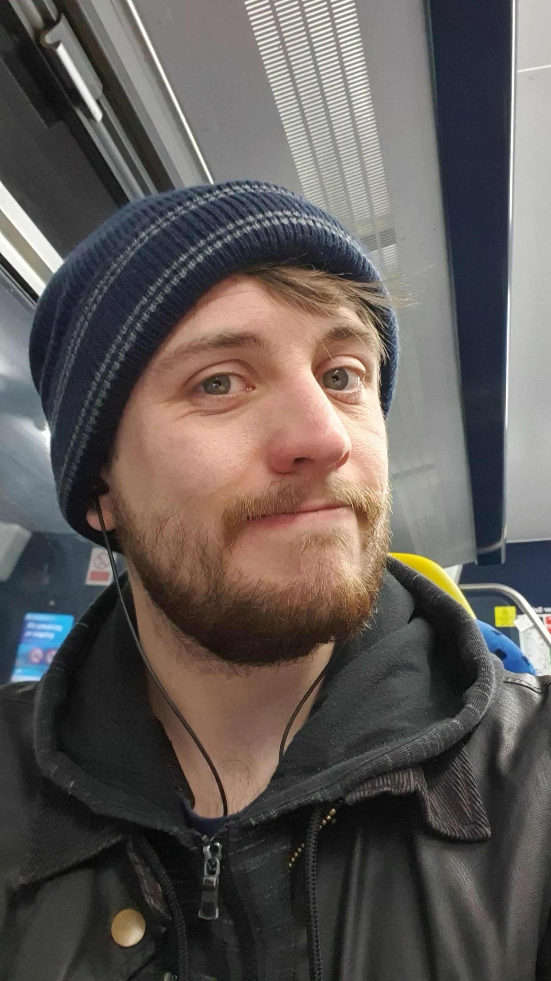Just on the train home. I rarely wear hats, but I'm liking this one