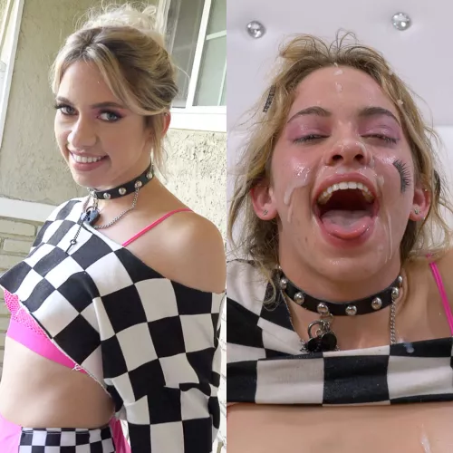 Khloe Kapri is Happy Both Before and After. That is a Good Girl.