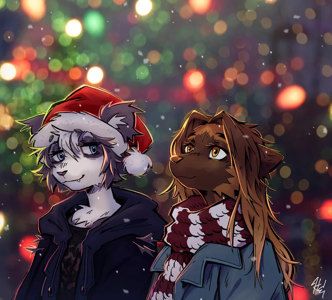 New to reddit, I drew me & my friend's girls enjoying Christmas