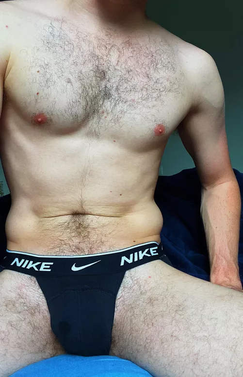 Put on my jockstrap and immediately started leaking in it. 💦