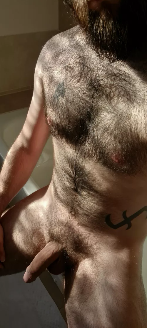 Sun kissed chest hair.