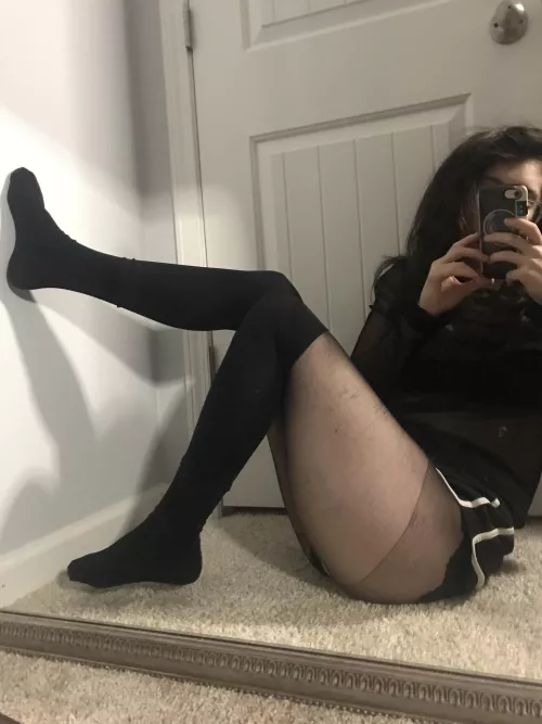 Thin tights and thigh high socks
