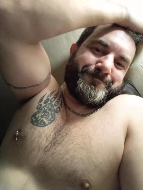 This is what a 40-something man looks like when he's going to bed after a few beers.