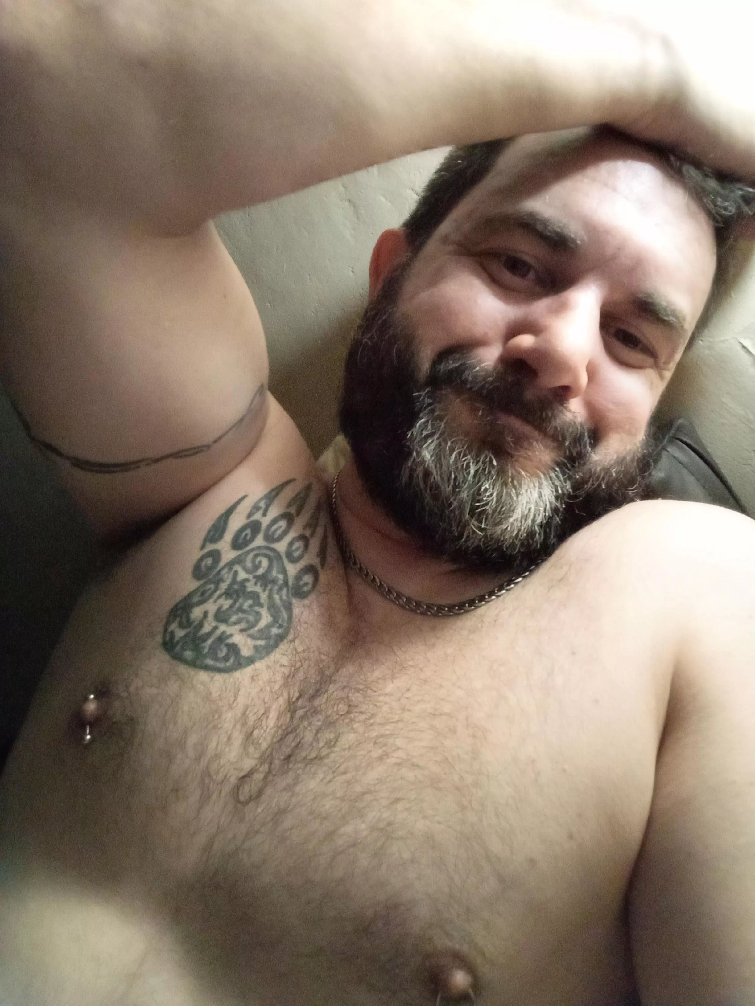 This is what a 40-something man looks like when he's going to bed after a few beers.