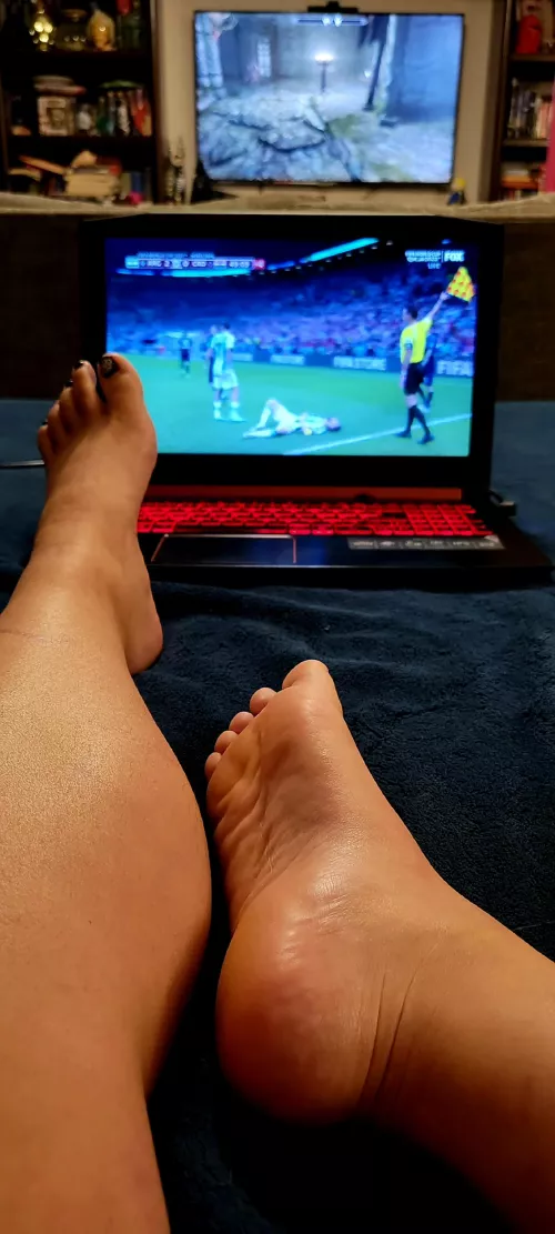 What would rather watch? My feet/soles/toes, the World Cup Semifinal, or my game (Skyrim)??