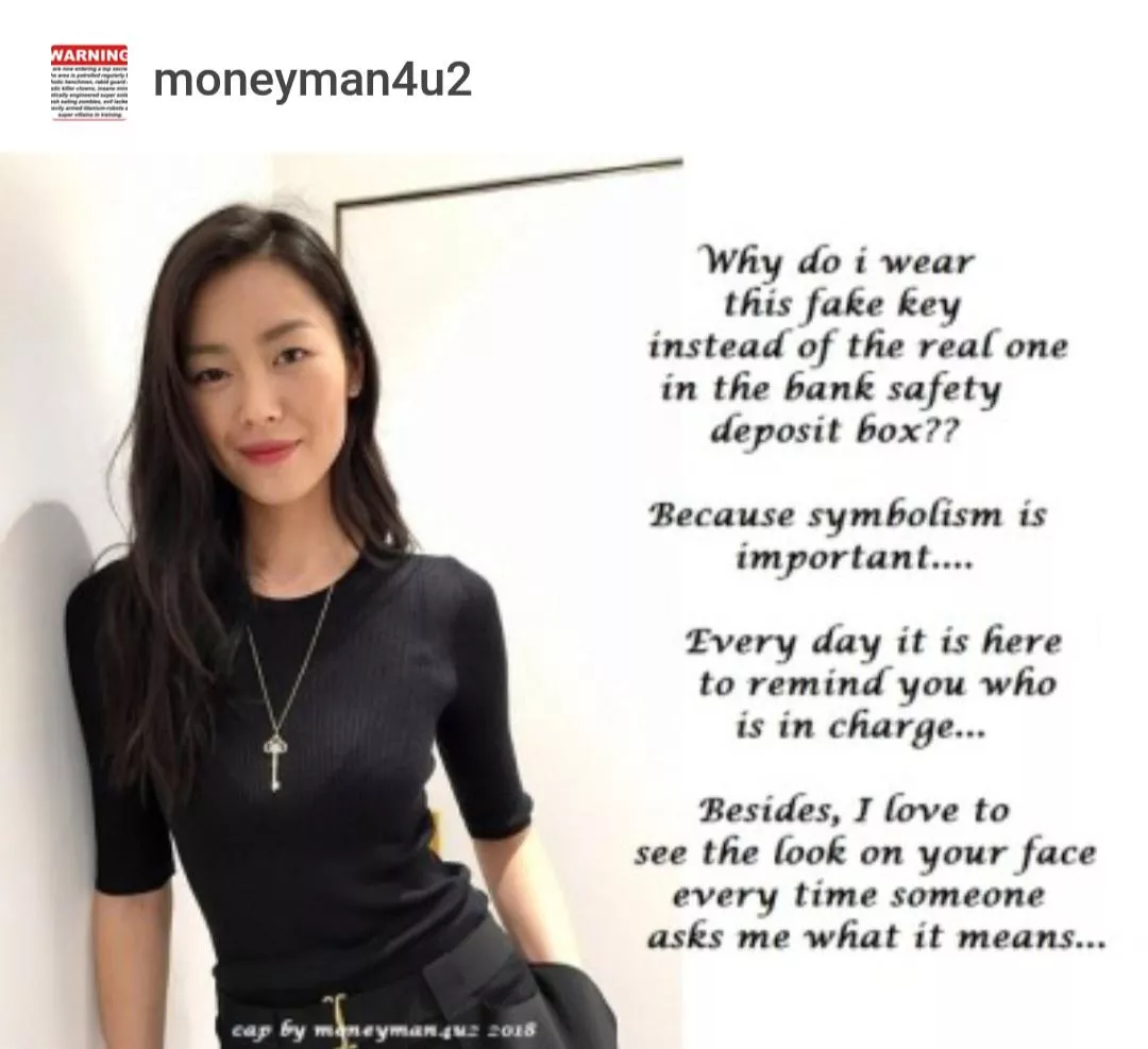 a true story...a woman at work who looked exactly like this wore a key. i could not ask her about it as it might have caused job issues if it was not for chastity purposes. wish i could have but i like getting a paycheck!