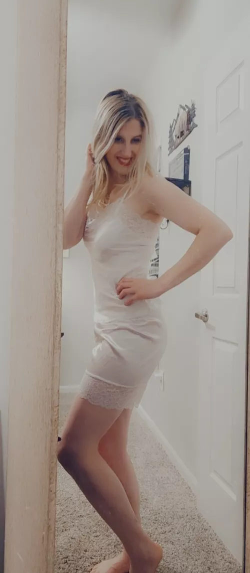 All white nighty ready for you to take off! Free page let's chat