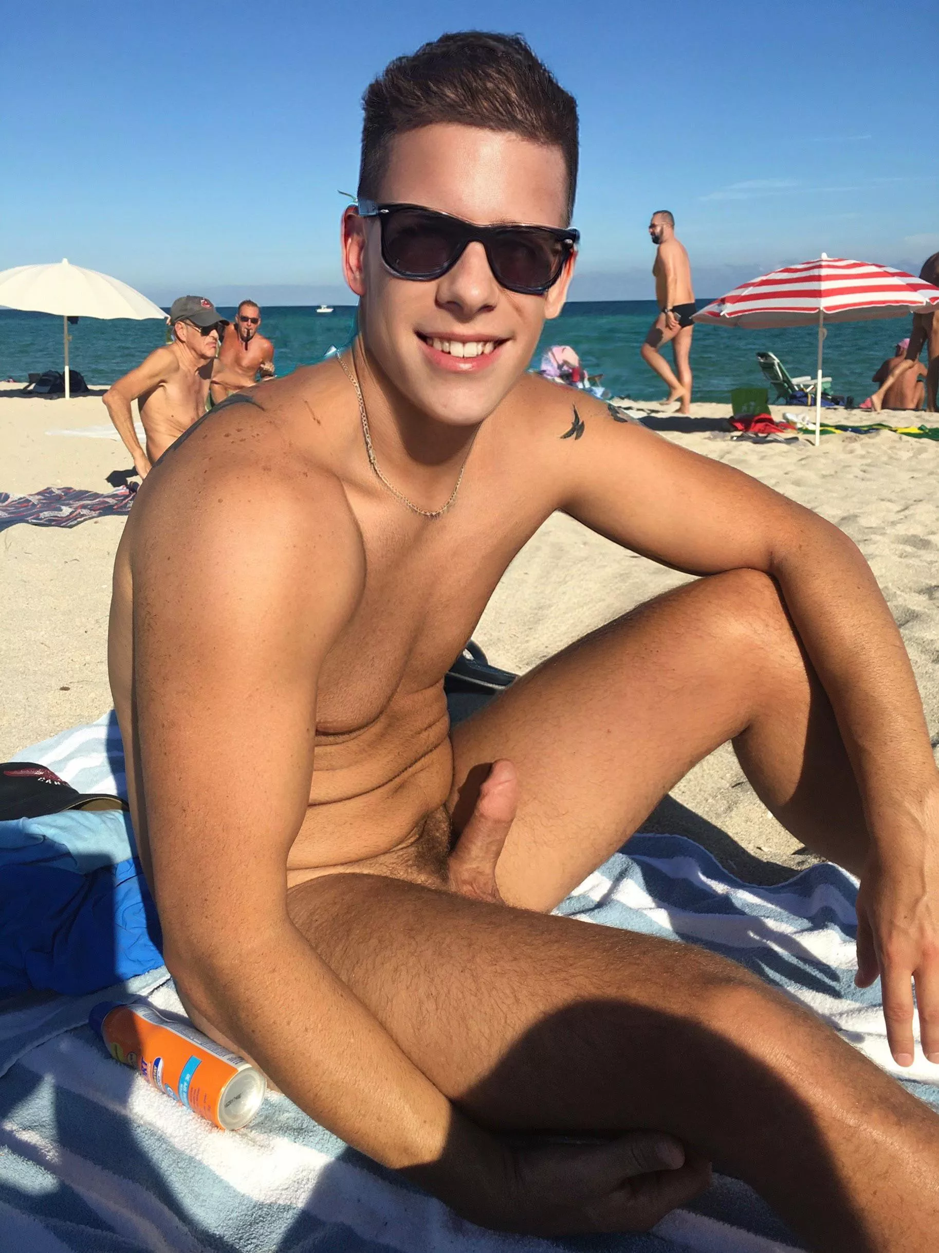 Hard at the beach… tried to hide it.