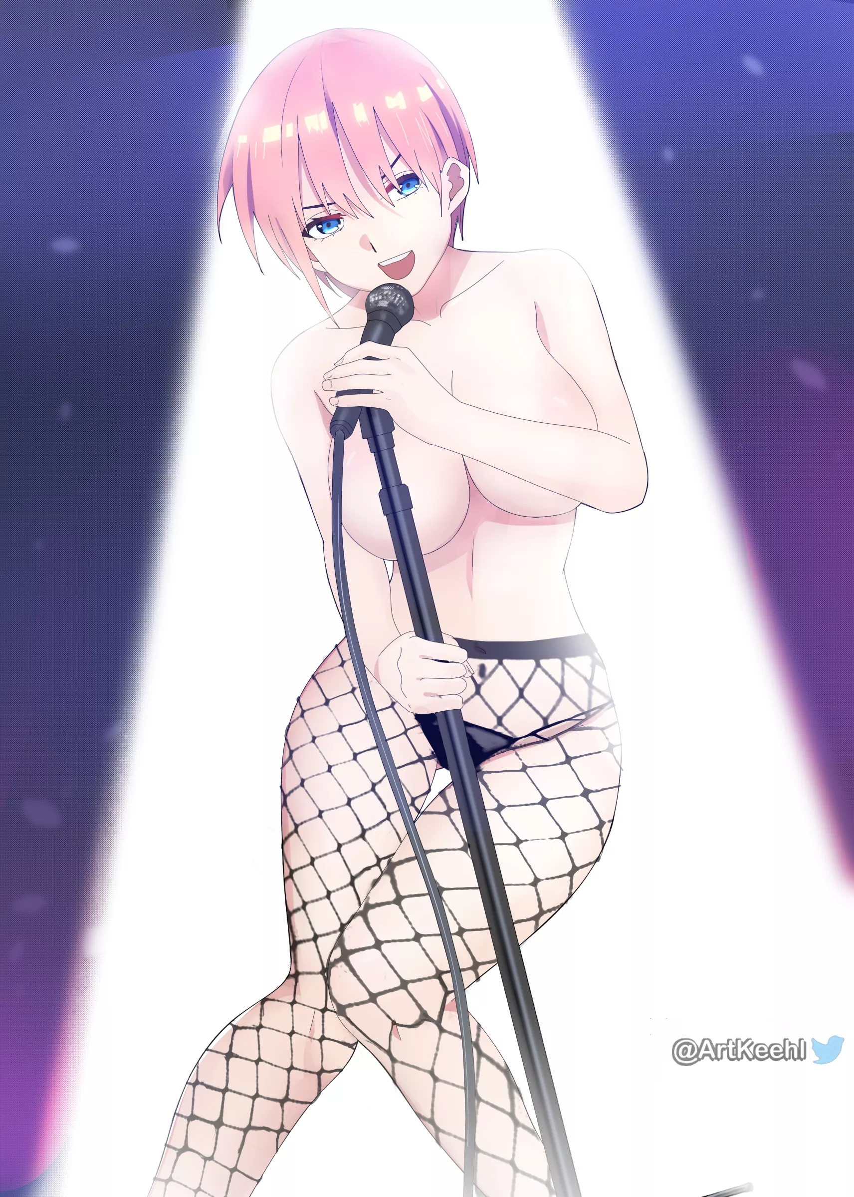 Ichika singing on stage with fishnets (Keehl_Art)