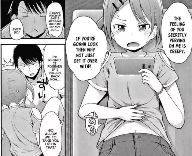 LF Mono Source: 1girl, 1boy, telephone, belly, hair clip, blush, 