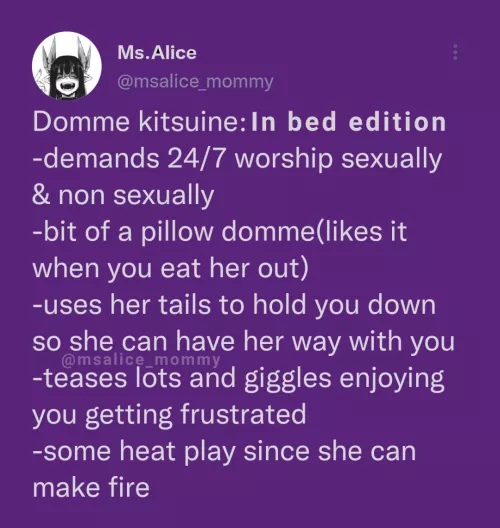 Still wanting a domme kitsuine?;)💜✨