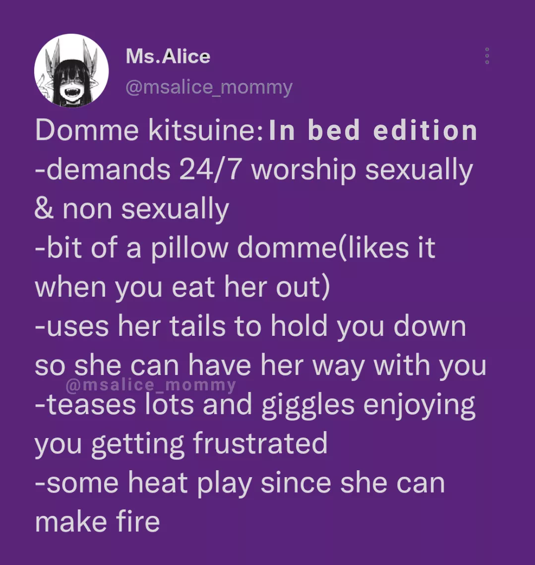 Still wanting a domme kitsuine?;)💜✨